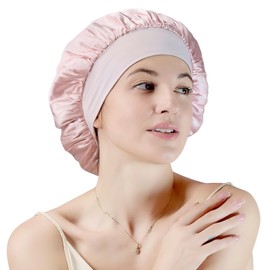 SGMSILK 100% Mulberry Silk Bonnet for Sleeping, Double Layer Mulberry Silk with Elastic Band for Curly Long Hair, Pink
