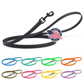 Dogline Biothane Waterproof Dog Leash Strong Coated Nylon Webbing with Black Hardware Odor-Proof Easy to Clean High Performance for Small or Large Dogs Made in USA 4 or 6 ft Lead, Black