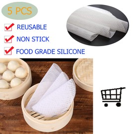 Inchant 5 pcs Non Stick Silicone Steamer Liners Mesh Mat Round Pad for Bamboo Steamer, Reusable,Flexible-11 Diameter