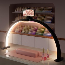 TOELOVE Half Moon Light for Nail Desk with Phone Stand, 3 Color Modes,10 Brightness, 29in 38W Foldable Arch Light for Nail Tech, Nail Lamp for Table for Beauty Care, Lash, Handicraft, Tattoos, Black