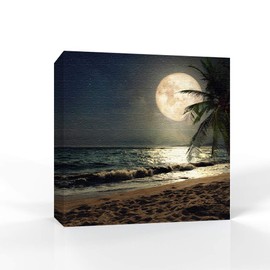 SIGNWIN - Canvas Wall Art - Moon Illuminating The Blue Ocean - Canvas Prints Home Artwork Decoration for Living Room,Bedroom - 12x12 inches