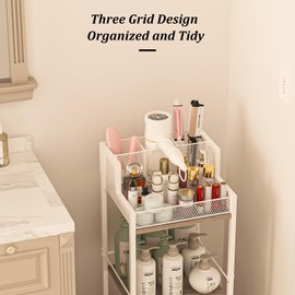 Hair Dryer Holder Bathroom Storage Rack 3-Tier Hair Tool Organizer with 3 Grids - Makeup Organizer Floor Stand, Cosmetic Flat/Curling Irons Hair Straighteners Holder -White