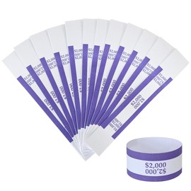 Currency Straps – Bill Wrappers, Money Bands to Organize Bills, ABA Standard Colors, Self-Adhesive, 7.5 x 1.15 Inches ($2000 / Pruple)