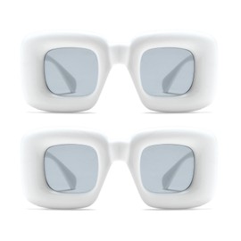 Long Keeper Square Sunglasses Women Men - Large Vintage Rectangular Sunglasses Y2k Retro Rave Party Vintage Glasses Colourful Thick Frame 62mm, White + White