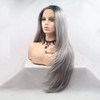 XIWEYA Grey Long Hair Dark Root Natural Straight Lace Front