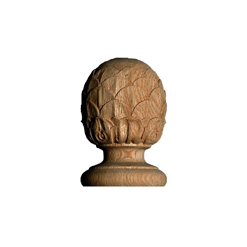 OAK4239A Hand Carved Pineapple Finial in Red Oak