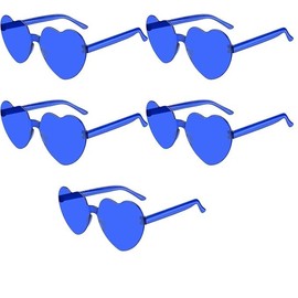PLULON 5 Pairs Heart Sunglasses for Women Blue Heart Glasses Valentine's Day Rimless Shaped Sunglasses Candy Color Fun Glasses for Party Favor (Blue)