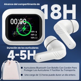 BOJOOM Audifonos inalambricos Bluetooth 5.4 con Pantalla Táctil LCD Inteligente Todo Color,Reducción de Ruido Micrófono Dual ANC+ENC,7 Modos Ecualizador,3 Modos Efectos Sonido,Asistente Voz (Blanco)