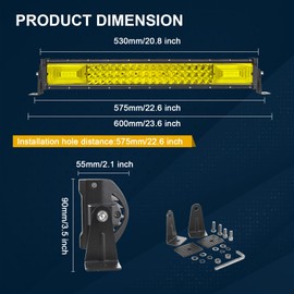 SKYWORLD Yellow 22inch 7D LED Work Light Bar 270W Straight Flood Spot Combo Beam LED Work Lights Triple Row Driving Light 6000K for Car Truck Boat Offroad Driving Lamp Vehicles Atvs Utvs Waterproof