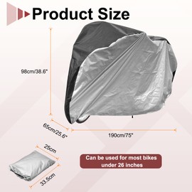 HARFINGTON Bike Cover Waterproof Outdoor 75" Polyester Anti Dust Rain Wind Snow Bicycle Covers with Lock Holes Windproof Buckle Storage Bag for Mountain Road Bike, Black Silver Tone