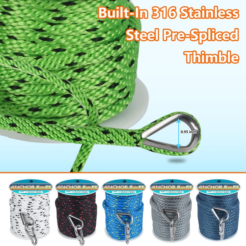 3/8 Inch 50 FT Anchor Rope, Boat Anchor Rope Solid