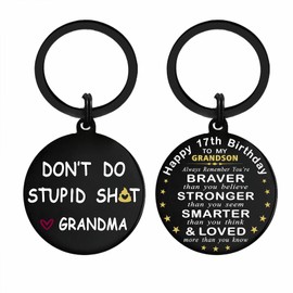 Funny Grandson 17th Birthday Gifts- Grandson 17 Year Old Birthday Keychain from Grandma