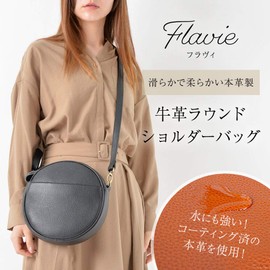 Notre Faboli Women's Genuine Leather Shoulder Bag, Crossbody Shape, Round Bag, 2-Way Flavi, Camel