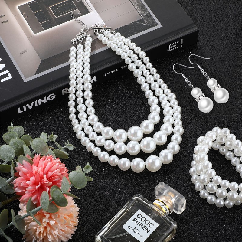 Pendientes Pulsera y Collar de Perla Grande Larga de 1920