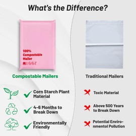 Eargardin 100% Compostable 10x15 inch Shipping Bags with Self Seal Waterproof Shipping Mailers with Eco Friendly Packaging Envelopes Supplies Mailing Bags BPI Certified Pink, 50 Counts