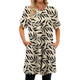 KISSMODA Womens Summer Tunic Tops for Leggings Short Sleeve Casual Long Shirts with Pockets