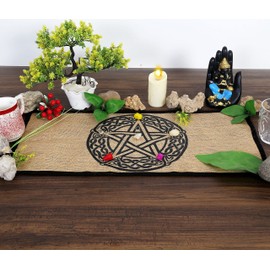 Indian Consigners Altar Cloth - Witchcraft Supplies, Wiccan Altar Tools, Tarot Spread - Witch Pagan Decor, Witchy Gifts - Celtic Pentagram - Organic Burlap with Fabric Backing - 24"x12"