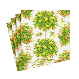 Caspari Citrus Topiaries Paper Party Cocktail Napkins in White - Two Packs of 20