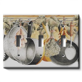 SnazzySwitch Hanging Cookware Decorative Light Switch Cover - Triple Toggle Wall Plate