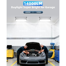 6 Pack LED Shop Lights, 100W 14000LM 6000K Plug in Garage Light with 6FT Power Cord, IP66 Waterproof Work Bench Shop Lights for Garage, Workshop, Warehouse, Outdoor, Yard, Garden