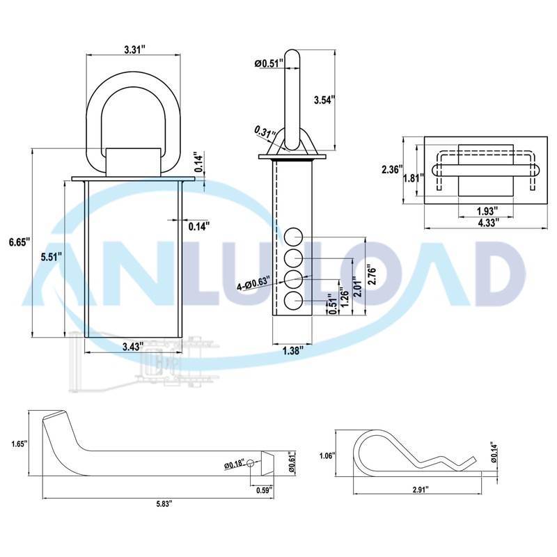 ANLU LOAD Heavy Duty Adjustable Trailer Stake Pocket D Ring,