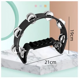 Black Tambourine,Ai-OUMLEEF Half Moon Percussion Tambourine with Double Row Metal Jingles,Ergonomic Handle Grip, Jingle Bells for Drum Guitar Playing