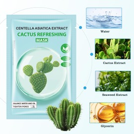 GUOYAOLIFU Cactus Facial Mask for Women,Hydrating Face Mask Sheet Home SPA,Moisturizing Face Sheet Mask for Dry,Oily,Sensitive Skin 30ml（5Pack）