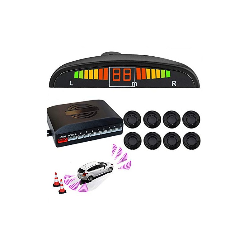 Black 8 Sensors Car Front Rear Reverse Parking Rader Kit