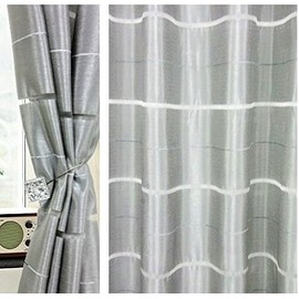 FKL DESIGN Home Deco Curtain with Eyelets - Curtain - Semi-Transparent Eyelet Curtains - Bedroom Living Room Children's Room - Curtains - Soft Falling Curtains - Set of 2 - 145 x 245 cm - Silver Grey