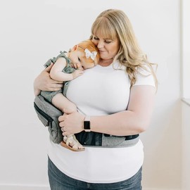 Tushbaby Original Hip Seat Baby Carrier for Babies & Toddlers up to 45 lbs, Safety Certified, Lightweight No-Foam Design with Storage, Grey