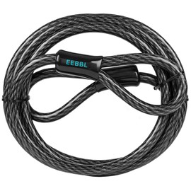 EEBBL 12mm (1/2 inch) Cable Lock, Heavy-Duty Security Cable, Vinyl Coated Braided Steel with Sealed Looped Ends, Corrosion Protection, Black (4', 7', 10', 15' or 30') (7-FT)