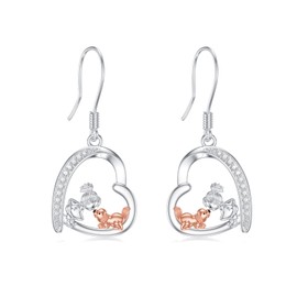 Dog and Girl Earrings 925 Sterling Silver Puppy Drop Dangle Earrings Dog Jewellery Gifts for Women Dog Lover