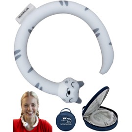 Neck Cooling Tube with Insulated Bag - Reusable Ice Ring Neck Cooler Wrap Indoor Outdoor - Wearable Cooling Ring - Relief for Summer and Hot Flashes - Freezes Under 64℉ (Gray Cat)