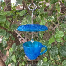 NKPKTreasures Bird feeder, Seed Feeder, Thistle Feeder, Vintage Glass, Bird Bath, Tea Cup