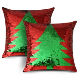 OTOSTAR Christmas Sequin Throw Pillow Covers 18x18 Inch Sparkle Decorative Pillowcases Magic Red Cushion Cover for Party Christmas Couch in-Outdoor Home Decor (Christmas Tree 2 Packs)