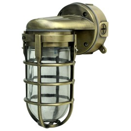 Woods L1707SVAB Traditional 100W Incandescent Weather Industrial Light, Suitable for Indoor and Outdoor Use, Wall Mount, Metal Die Cast Construction and Tempered Glass Lens, Antique Brass