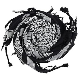 Cotton Shemagh Tactical Desert Keffiyeh Scarf Arab Sun Hat Wrap Soft SAS Army Military Heack Neck Mask Scarf (Black & White)