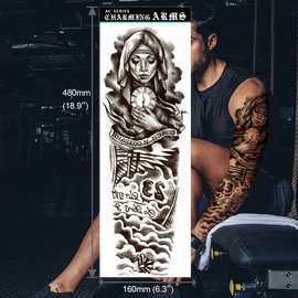 ANIUVOT Large Tattoos for Men, Lifelike, Shoulder to Wrist, Women's, Set of 6 (6.7 x 18.9 inches (17 x 48 cm) Body Seal Tattoos, Virgin, Skull, Tribal Totem, Waterproof, Long Lasting, Tattoo Stick,