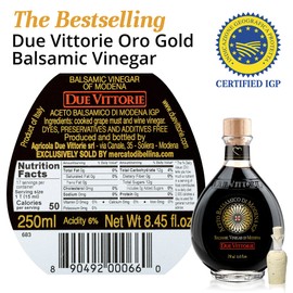 Due Vittorie Oro Gold, Barrel Aged Balsamic Vinegar of Modena IGP With Cork Pourer, All-Natural, Extra Dense Premium Vinegar Aceto Balsamico di Modena IGP Italy - 8.45fl oz / 250ml