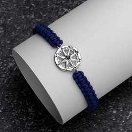 JENDEAR SHINE Kompass Bracelet for Men 925 Silver Adjustable Hand-Woven Rope Chain Vintage Men's Bracelet, Silver