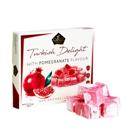 Turkish Delight with Fantastic Pomegranate Flavor, No Nuts, Sweet Confectionery Luxury Lokum Candy Dessert Glucose & Gluten Free Premium Box Approx.18 Pcs 7 Oz -Small