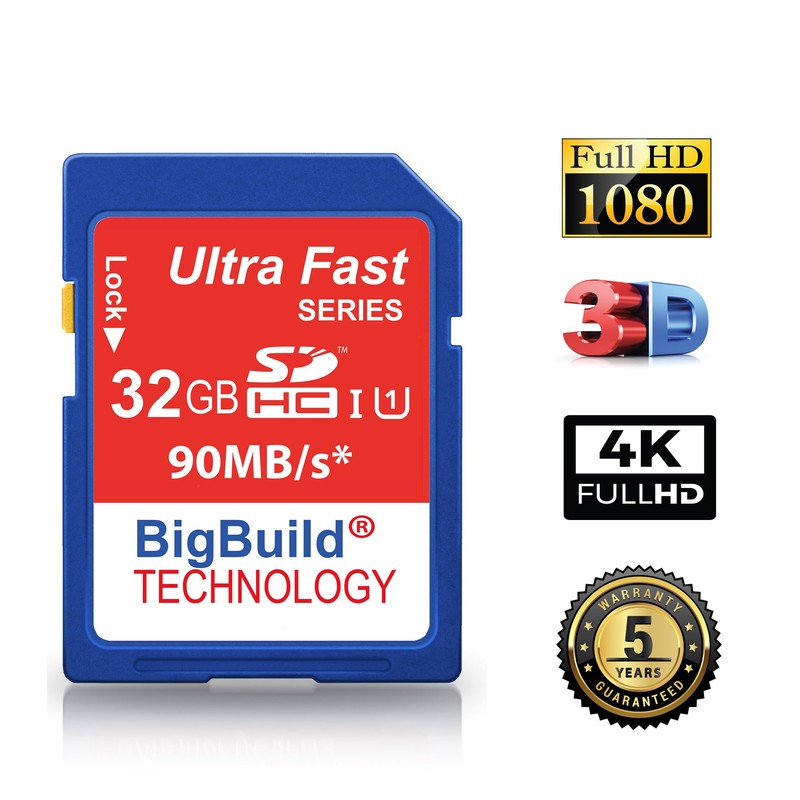BigBuild Technology 32GB Ultra Fast 90MB/s SD SDHC Memory Card