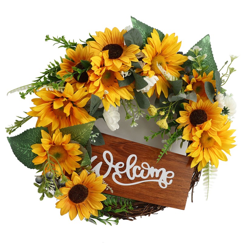 15 Inch Sunflower Wreath for Front Door Artificial Sunflower Wreath