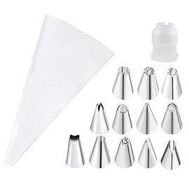 SSyang 12 Pcs Piping Nozzle Tips, Piping Bags and Tips, Stainless Steel Baking Kits, Icing Piping Tip Set, Stainless Steel Icing Tips Coupler Large Piping Set, for Cakes and Puffs