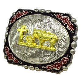 Moranse Religion Cross Cowboy Kneeling Prayer And Horse Design Belt Buckles, Praying Cowboys Flower, middle