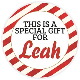 This is a Gift for Leah - Circle Sticker Decal 3 Inch - Candy Cane Merry Christmas Gift Tag Present Tree Holiday Custom Name Santa Claus