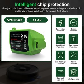 Specification: 14.4V, 5200mAh. Suitable for Long-Lasting Power Supply for iRobot Roomba S9, S9+, S9550, S955020, and S955880 Series Robot Vacuum Cleaners