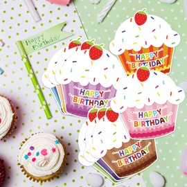 Atiloy 40 Pcs Happy Birthday Card for Student Classroom Happy Birthday Certificates Award Cupcake Greeting Cards for Kids Birthday Classroom Bookmarks Bulletin Board Party Supplies