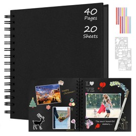 Boic DIY Photo Album 21 x 21 cm, DIY Spiral Album 40 Pages Photo Albums Scrapbook, Photo Book for Baby Valentine's Day Birthday Christmas Gift (Black)