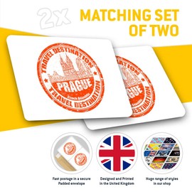 Rectangle Stickers(Set of 2) 7.5cm - Prague Czech Republic Travel Stamp Fun Decals for Laptops,Tablets,Luggage,Scrap Booking,Fridges, 5908